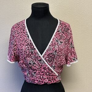 NWT Poupette St Barth XS Nola V-Neck Wrap Tie Blouse Flirty Boho Y2K Romantic